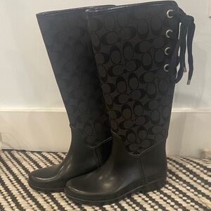 Coach Black Patterned Rain Boots sz. 6